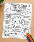 Christian Coloring Page for Kids, Ways I Shine for Jesus, Let Your Light Shine, Bible Verse Activity Printable, VBS, Sunday School Worksheet product logo
