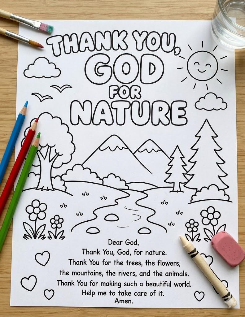 36 DIY Nature Crafts for Kids 19 Kids Prayer Coloring Page, Thank God for Nature, Prayer Activity,…