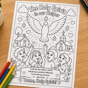 Holy Spirit Coloring Page for Kids, Bible Verse, Printable Christian Coloring Sheet, Sunday School Activity, Pentecost, Confirmation Class