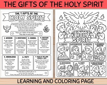 Los siete dones del Espíritu Santo (para imprimir) / Página para colorear y aprender para niños / Actividad de Pentecostés / Escuela dominical / Confirmación