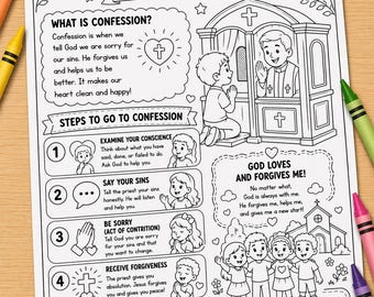 Guía para la Primera Confesión (Imprimible) / Hoja de Trabajo para la Confesión para Niños / Cómo Confesarse, Página para Colorear Católica, Preparación para la Primera Confesión