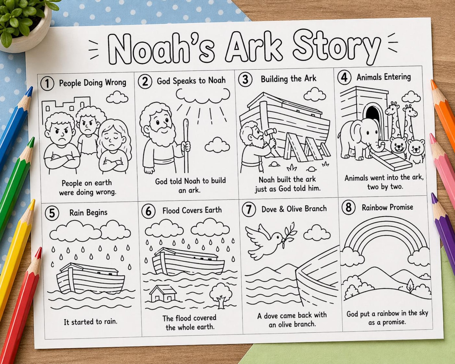 Noah’s Ark Story Printable Coloring Page | Bible Story for Kids ...