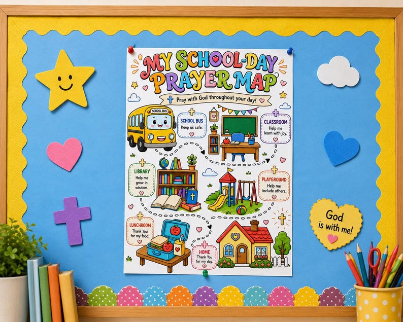 School Day Prayer Map Coloring Page, Christian Back to School Printable