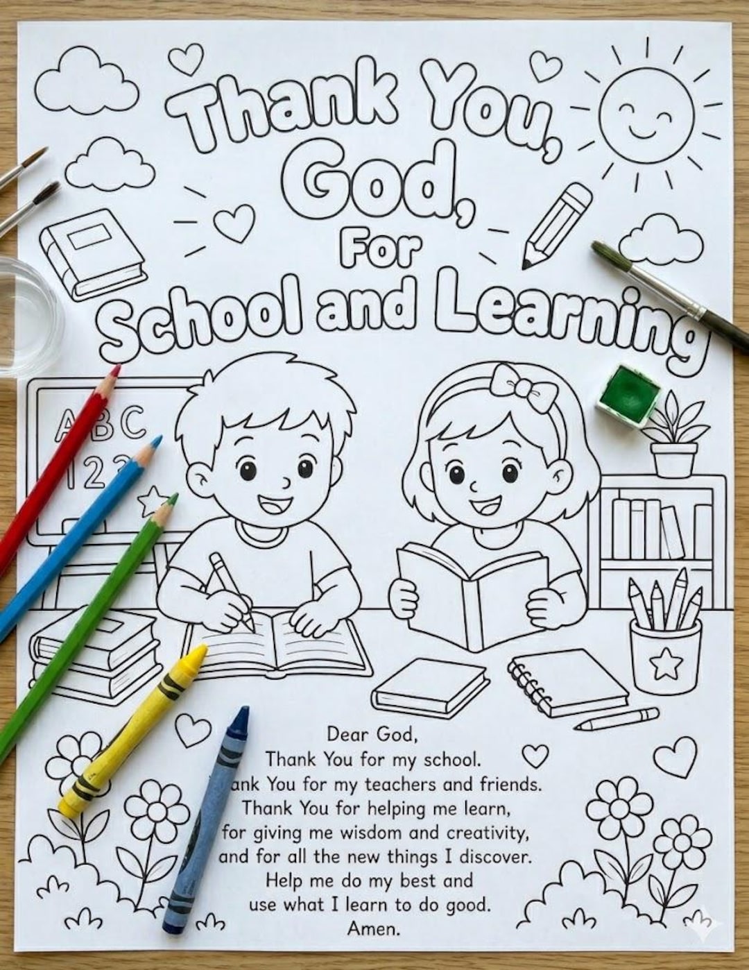 Kids Prayer Coloring Page, Thank God for School and Learning, Prayer ...