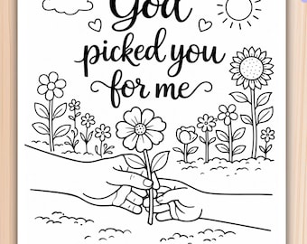 Página para colorear "Dios te eligió para mí" / Imprimible para el Día de la Madre Cristiano / Hoja para colorear infantil con temática religiosa / Regalo para mamá