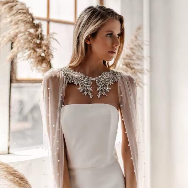 beaded bolero for wedding dress Off shoulder beaded lace bolero wedding dress topper, X-Large (made to order, 4-5 weeks) main image 0