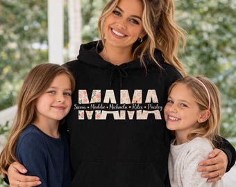 Felpa personalizzata per la mamma, felpa personalizzata per la mamma con nomi, maglietta floreale per la mamma, regalo per la festa della mamma, felpa con nome personalizzato, regalo per la mamma