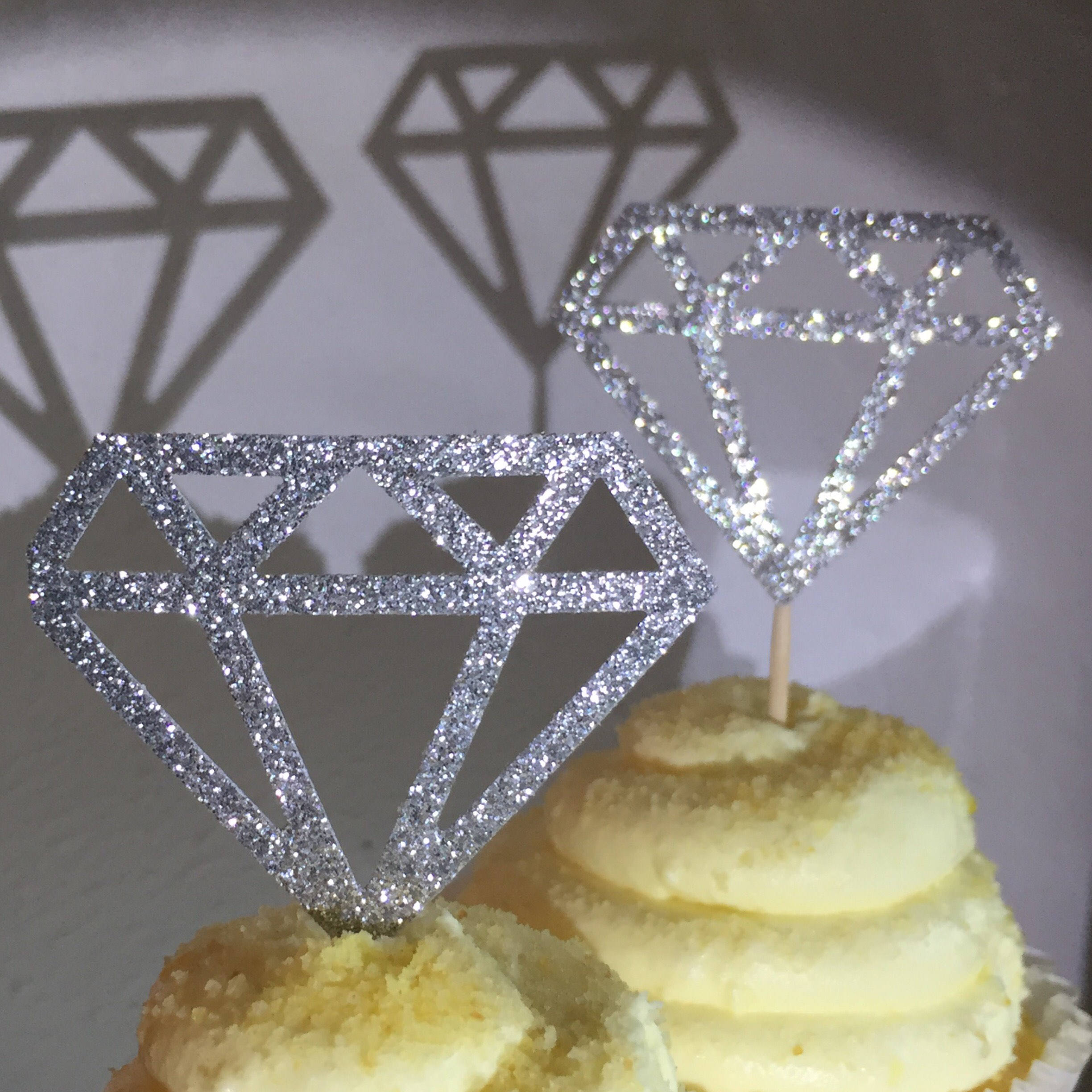 12 Silver Diamond Diamonds Cupcake Toppers Topper Wedding Etsy