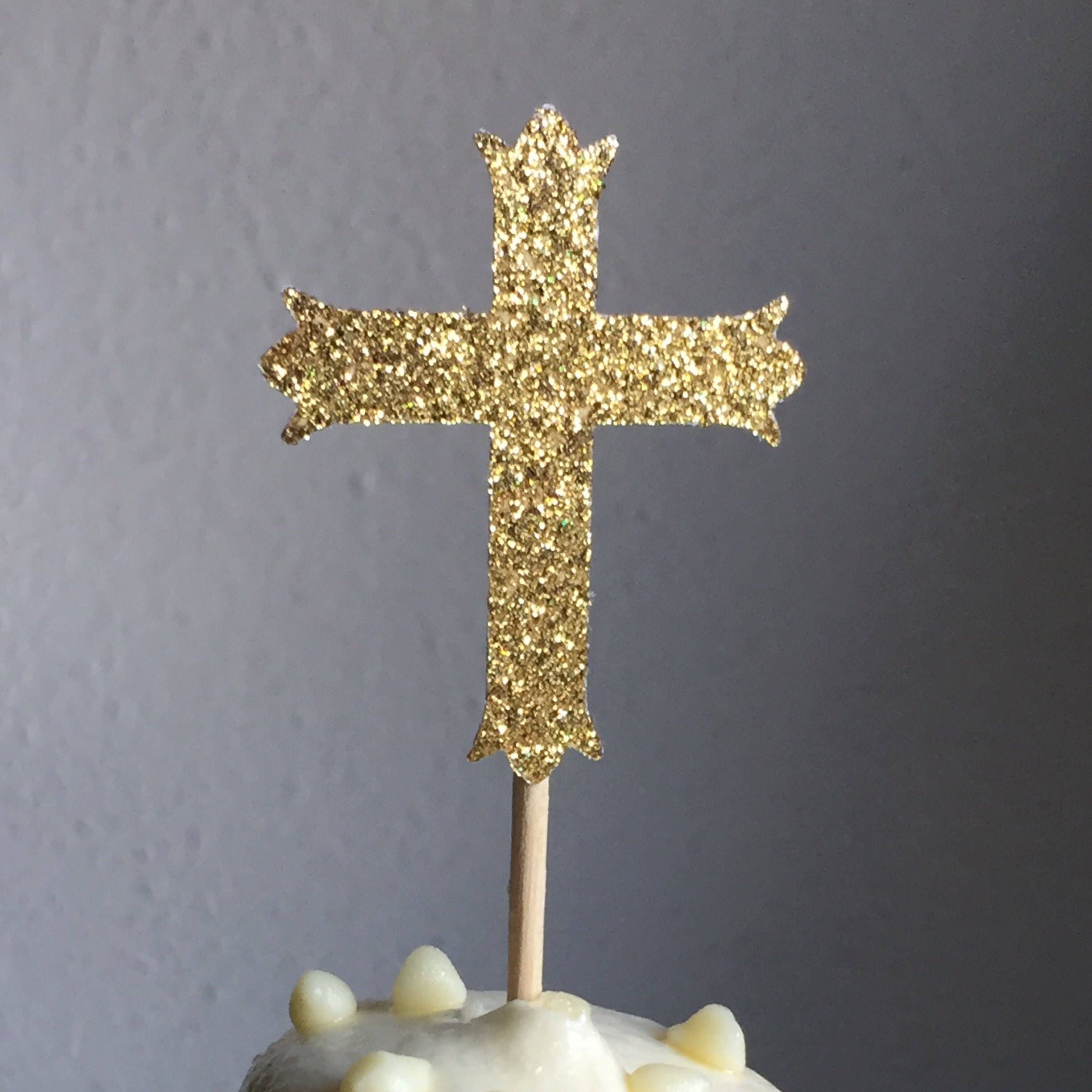 12 Gold Cross Cupcake Toppers Cake Decorations Wedding First Etsy