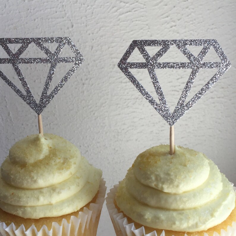 12 Silver Diamond Diamonds Cupcake Toppers Topper Wedding Etsy