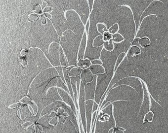 Botanische Malerei auf grauem Papier I