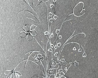 Botanical Painting on Grey Paper