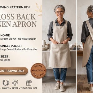 Cross Back Apron Sewing Pattern PDF | Japanese Pinafore Apron | Beginner Friendly | XXS-3XL | A4 A0 US Letter | Instant Download