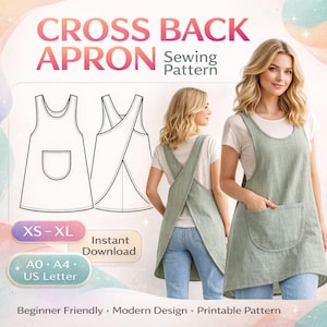 Molde para avental com costas cruzadas • Avental japonês moderno (Download digital)