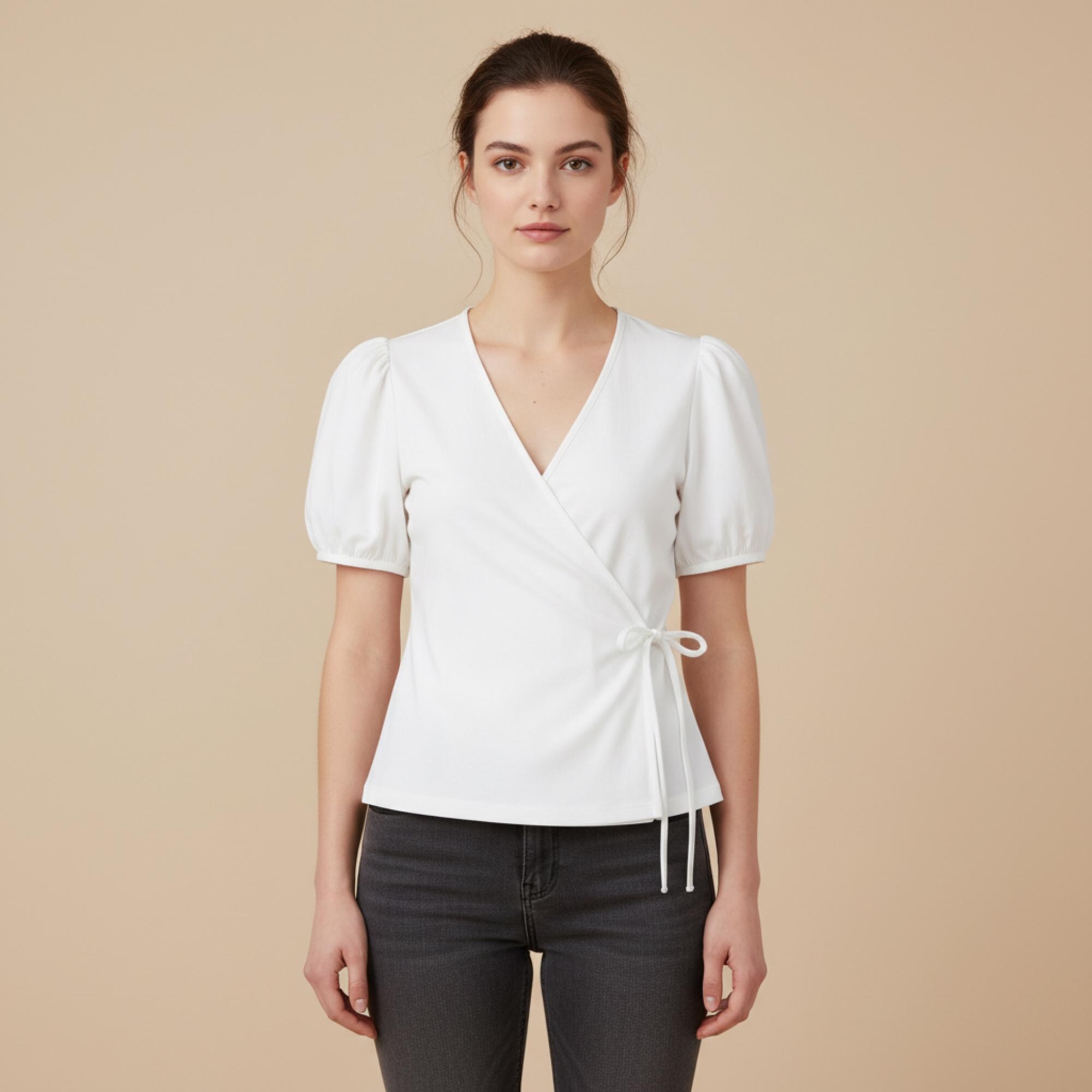 Wrap Tie Blouse Sewing Pattern, Puff Sleeve Crop Top (PDF Download) - Etsy