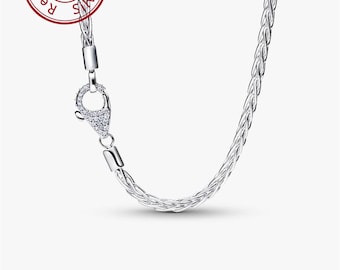 Collana Pandora con ciondolo a catena a coda di volpe con chiusura pavé, collana minimalista in argento sterling, gioiello per tutti i giorni, regalo per lei, regalo per la mamma, regalo di compleanno