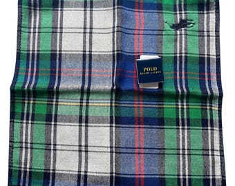 Pañuelo Polo Ralph Lauren de algodón a cuadros con logo, sin usar, unisex.