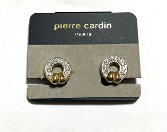 Pierre Cardin Clip-On Earrings Gold Tone Rhinestone Round Vintage Signed