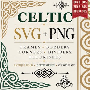 Keltiska ramar SVG PNG-paket – Irländska knutmönster, hörn, avdelare och ornament