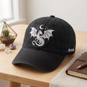 Custom Name Celestial Dragon Embroidered Cap, Trendy Hat For Men Women, Fantasy Reader Birthday Anniversary Christmas Gift
