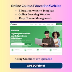 Pode incluir: Design de site web para uma plataforma de cursos online. O design apresenta uma interface verde e branca com o texto "Melhore suas habilidades e conhecimentos com nosso curso online". A imagem também inclui o texto "Online Course/Education Website".