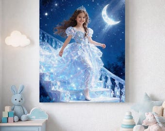 Personalized Princess Canvas, Custom Girl Portrait Fairy Princess Wall Art, Turn Your Child Into Princess, Custom Photo Canvas Gift for Girl