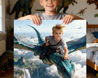 Custom Dragon Rider Canvas Print, Personalized Fantasy Boy Art, Kids Room Decor