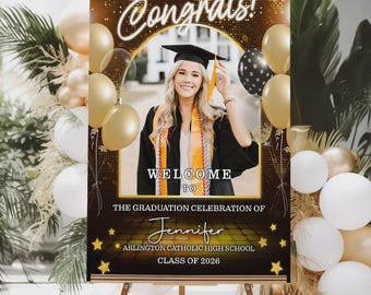 Personalized Graduation Welcome Sign, Class of 2026 Photo Poster, Custom Graduation Party Entrance Board