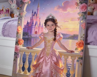 Benutzerdefinierte Prinzessin Portrait Leinwand Kunst, Märchenschloss Mädchen Wanddruck