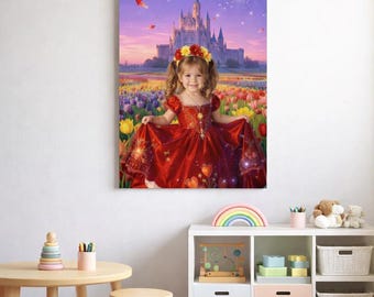 Personalized Princess Canvas, Custom Photo Wall Art, Kid Room Decor, Turn Your Child Into Princess, Gift for Girls