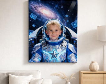 Personalized Astronaut Canvas, Custom Kids Space Portrait Wall Art, Turn Your Child Into Astronaut, Custom Photo Canvas Gift for Boys