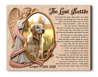 Personalized Dog Memorial Canvas, The Last Battle Pet Loss Canvas Print, Custom Dog Sympathy Gift, Angel Dog Remembrance Wall Art