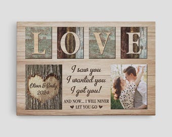 Personalized Couple Love Canvas, Custom Photo Anniversary Gift, Rustic Farmhouse Wall Art for Couples, I Saw You I Wanted You Canvas