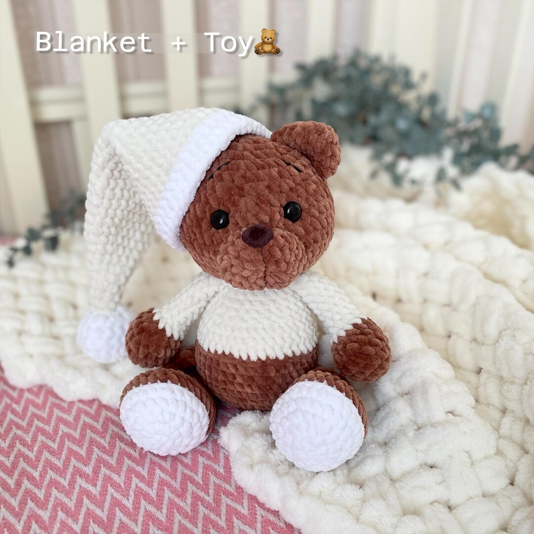 Handmade Baby Gift Set, Plush Teddy Bear Toy & Soft Knit Blanket ...