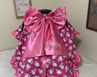 Hello Kitty Baby Car Seat Canopy with Bow | Pink Custom Infant Car Seat Cover | Personalized Baby Girl Gift