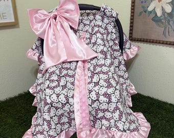 SOFT PINK Hello Kitty Baby Car Seat Canopy with Bow | Pink Custom Infant Car Seat Cover | Personalized Baby Girl Gift