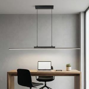 Modern Black LED Linear Pendant Light | 100cm Aluminum Dining Table Fixture