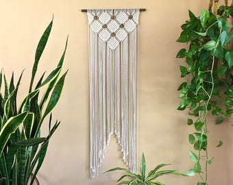 Macrame PATTERN - Written PDF Digital File - Instant Download - Tapestry Wall Hanging Tutorial - DIY Boho Fiber Art - Name: Beaded Diamonds