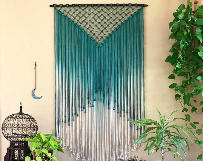 Extra Large Macrame Wall Hanging Teal & White Ombre Rope W/ Etsy