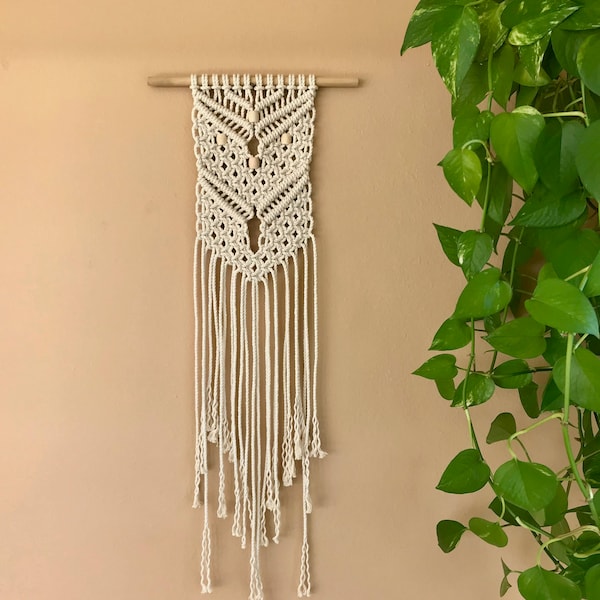 Macrame PATTERN - Written PDF Digital File - Instant Download - Beginner Wall Hanging Tutorial - DIY Boho Fiber Art - Name: Small Beaded