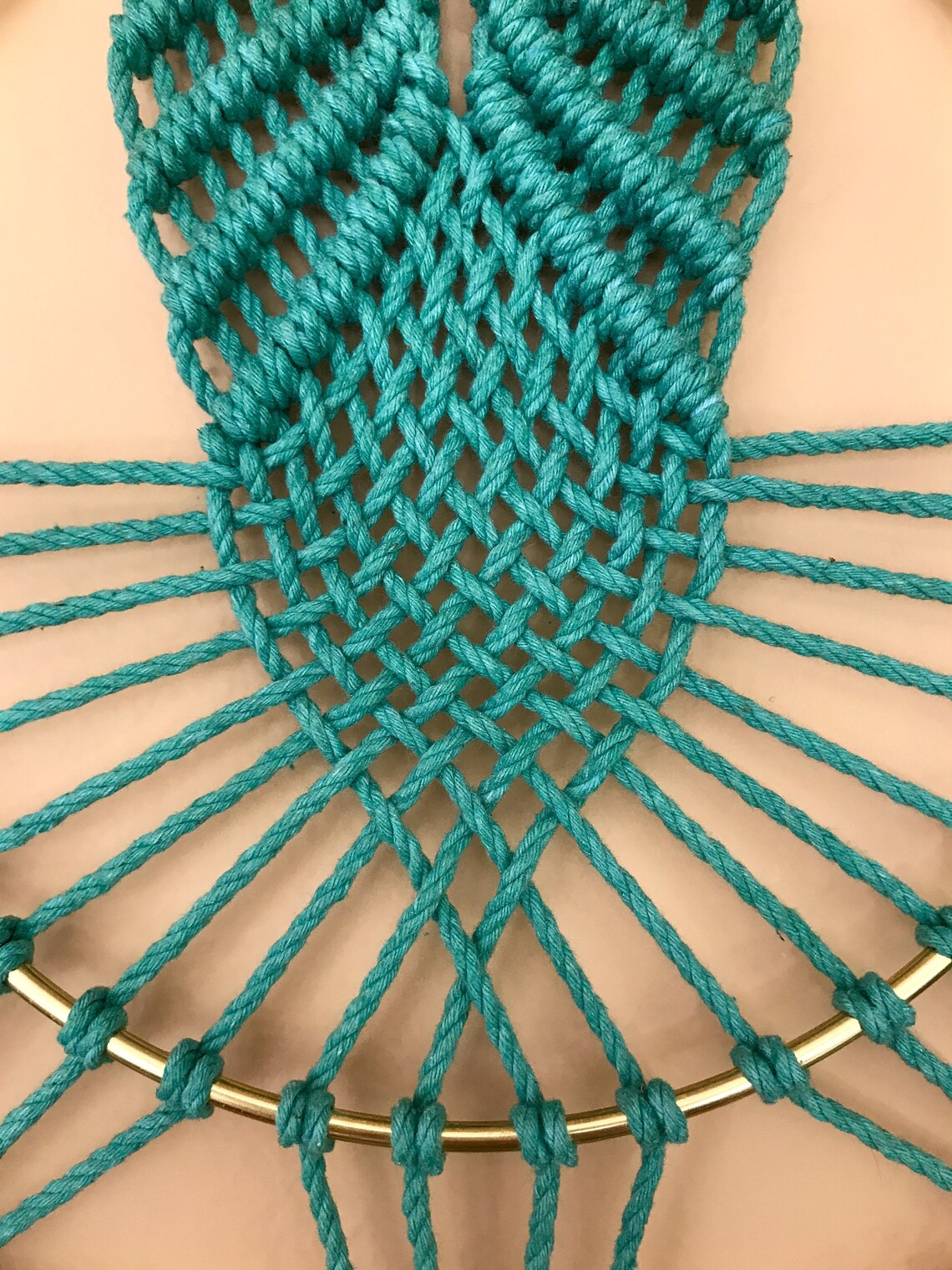 Macrame Wall Hanging Hand Dyed Ombre Teal Cotton Rope Etsy