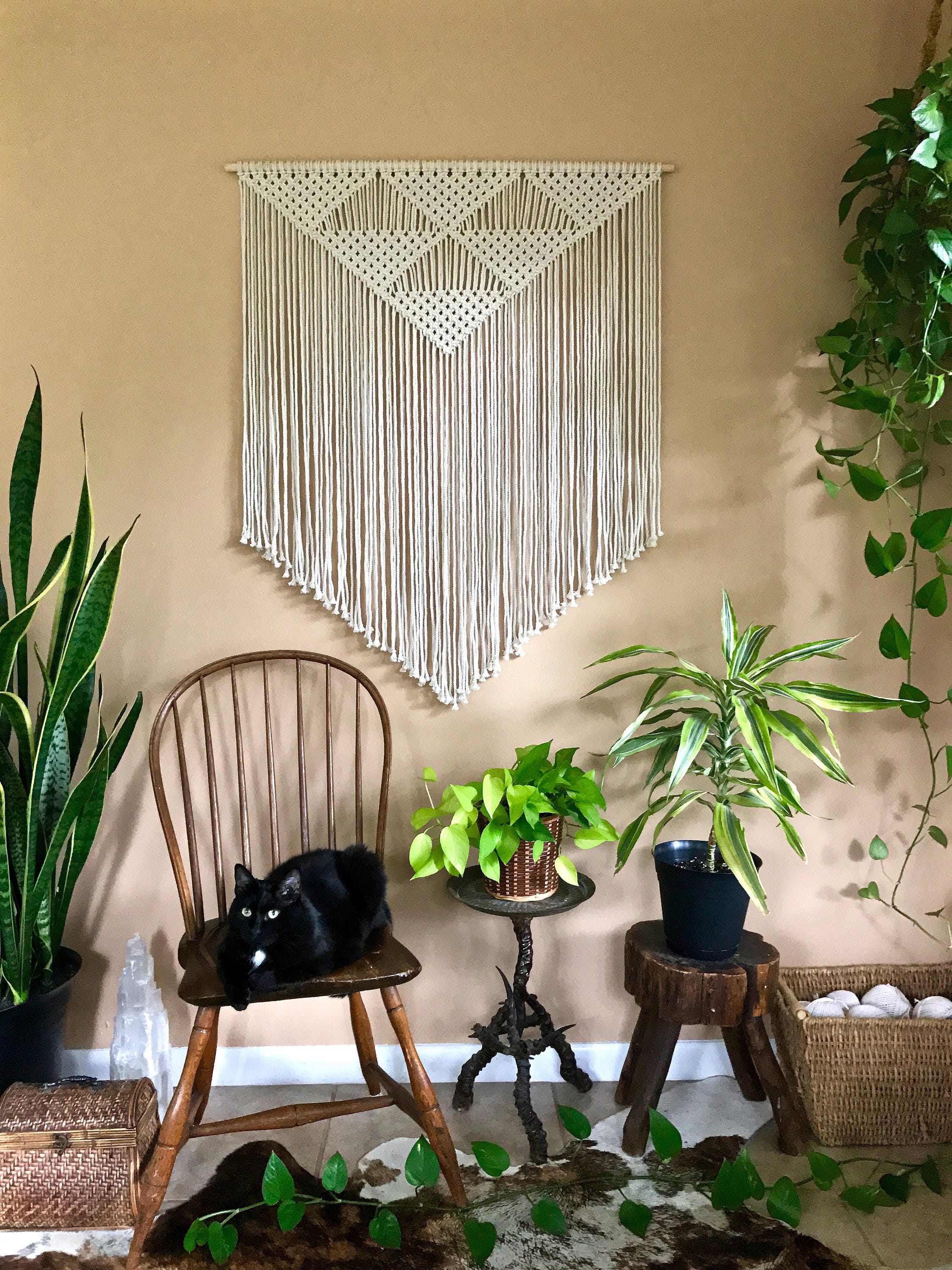 Large Macrame Wall Hanging Natural White Cotton Rope Etsy