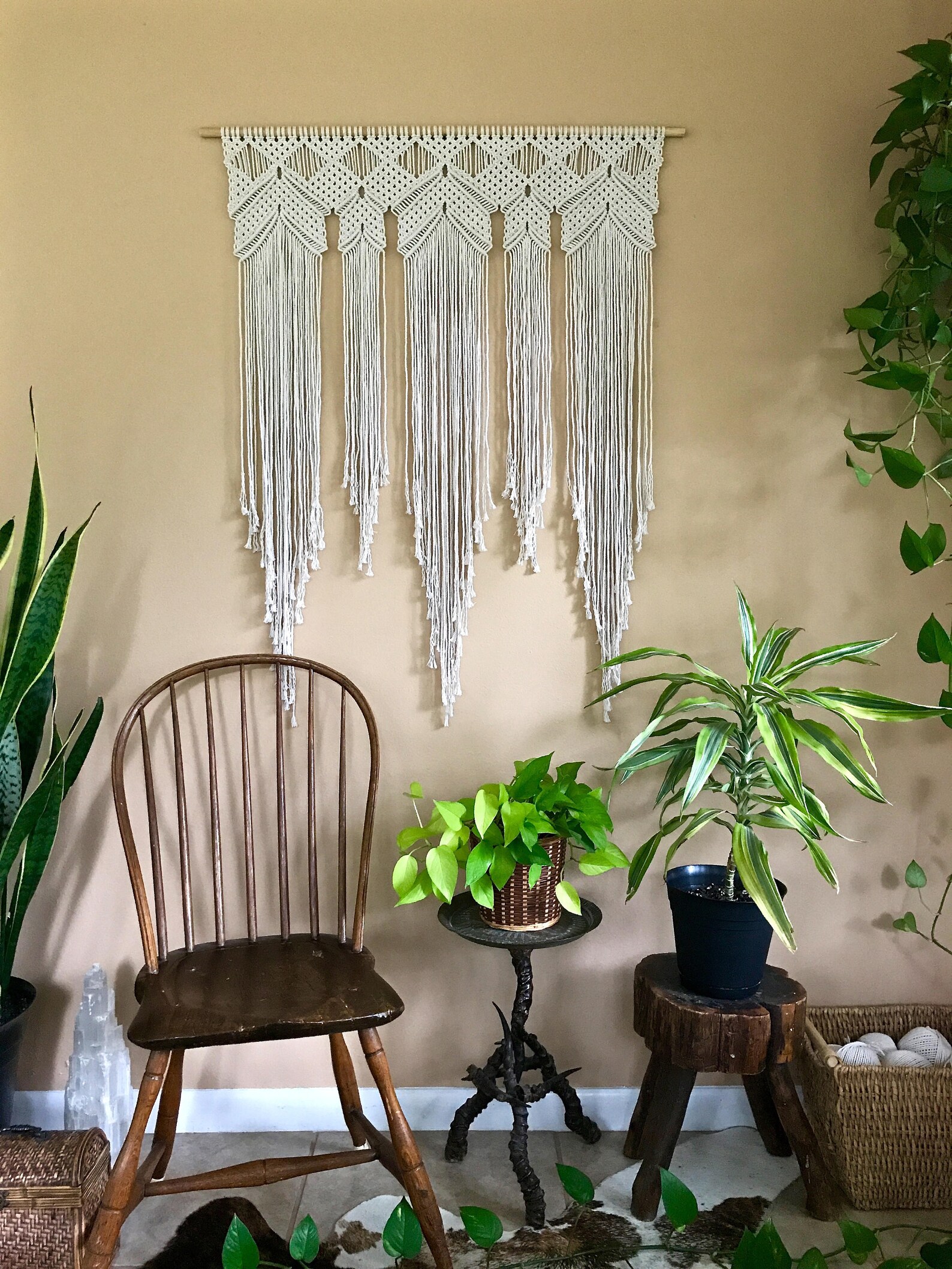 Large Macrame Wall Hanging Natural White Cotton Rope Etsy
