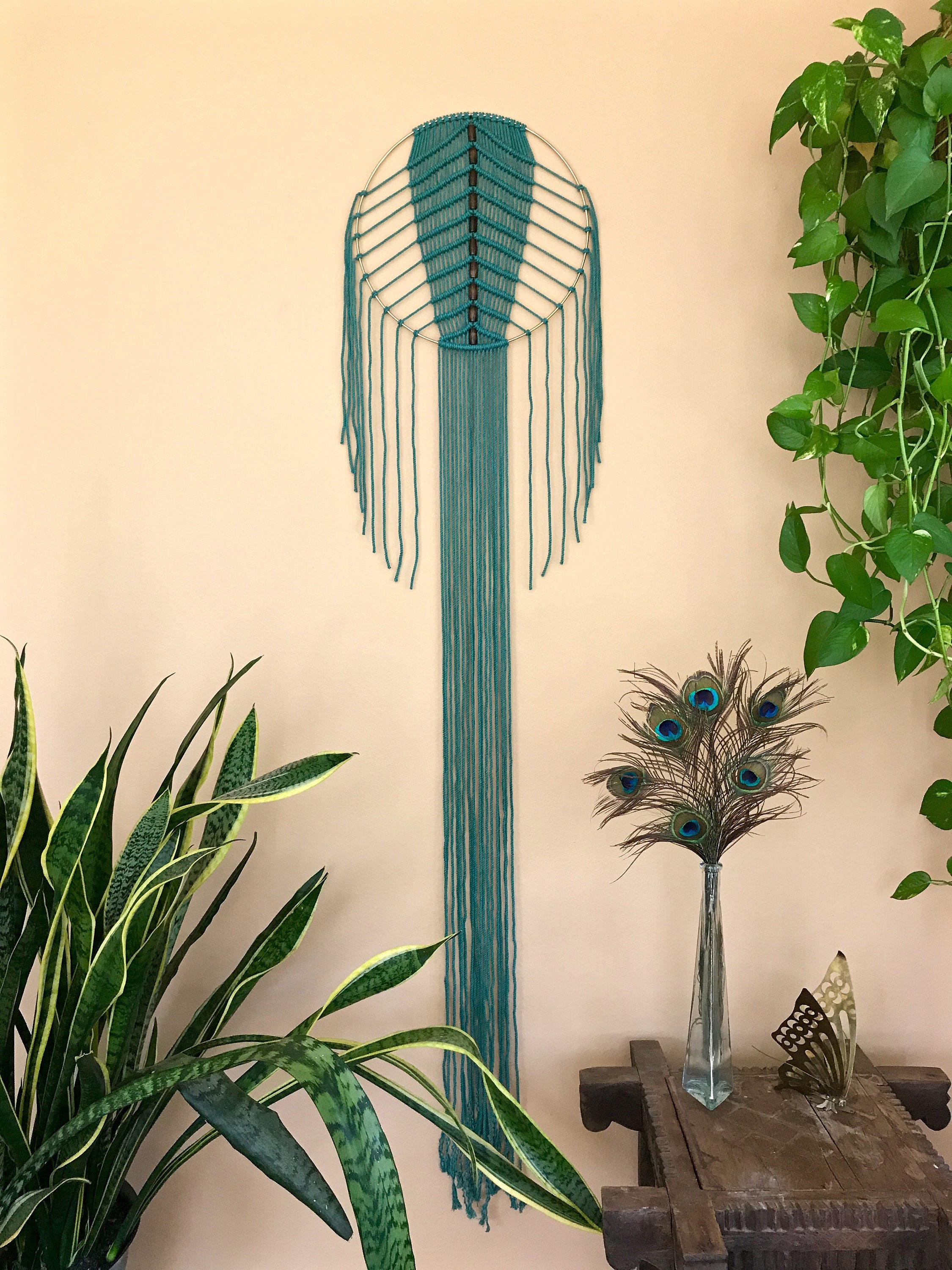 Macrame Wall Hanging Teal Cotton Rope w/ Beads on 14 Etsy