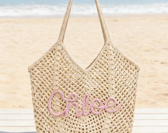 Personalized Handmade Crochet Beach Bag, Custom Name Embroidered Summer Beach Bag, Travel Gift for Best Friend