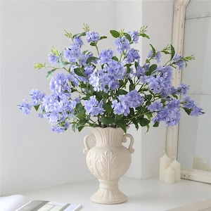 Set med 5 premium blå och vita Plumbago-stjälkar, 84 cm långa konstgjorda hortensia-silkesblommor, realistiska konstgjorda blomgrenar för bröllopsdekoration
