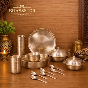 Service de table 40 pièces en laiton | Vaisselle indienne thali au fini mat