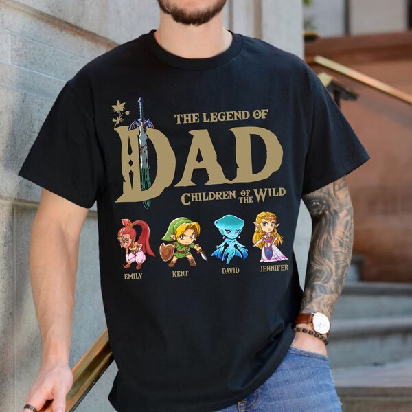 T-shirt personnalisé Papa The Legend of Dad, chemise papa Zelda, chemise Zelda Link, chemise Breath of the wild, chemise Legend of Zelda personnalisée