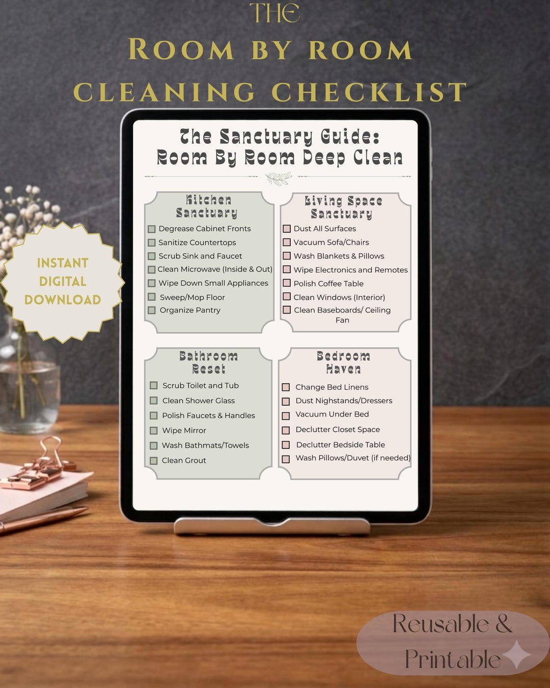 Room by Room Cleaning Checklist, Deep Clean House Schedule, Minimalist ...