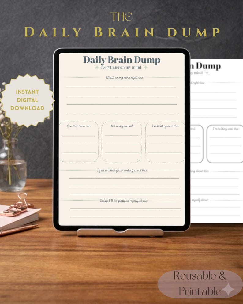 Brain Dump Planner Printable | Anxiety & Overthinking Worksheet ...